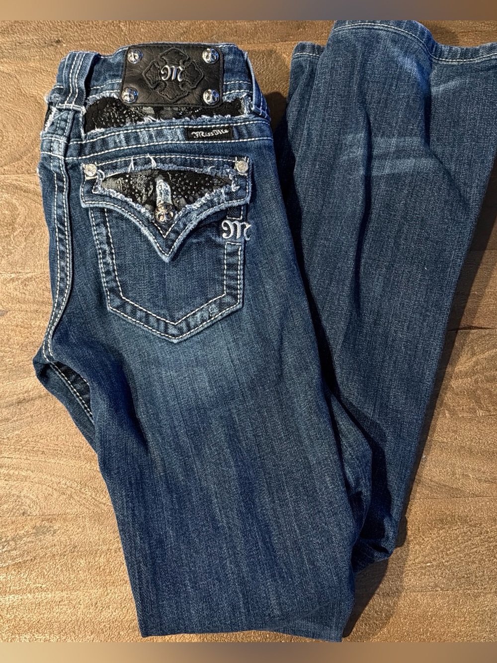 MISS ME BLACK LACE BOOTCUT JEANS jp5002-2 Boot Size 26 - Picture 6 of 8